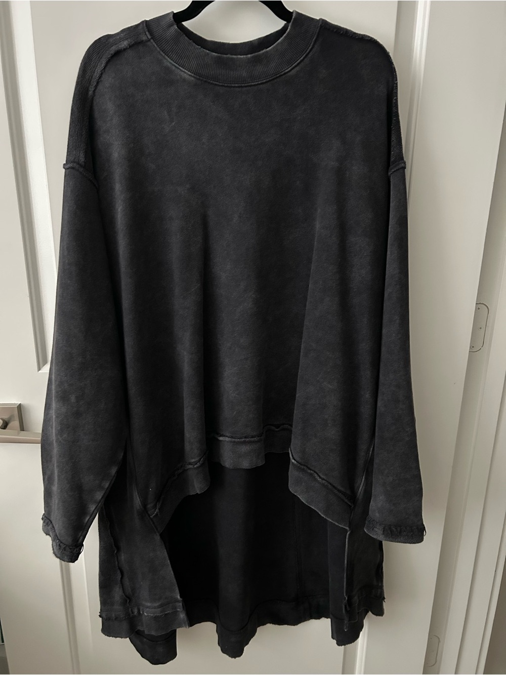 Free People Black/Charcoal Oversized Crew Sweater. Long in back shorter front.